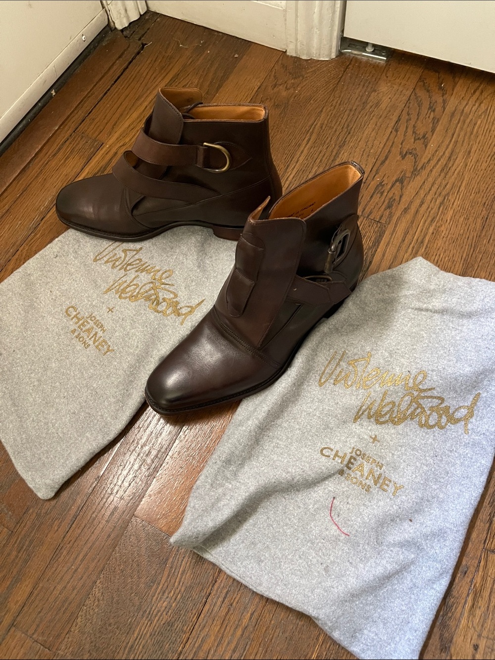 Vivienne Westwood Dark Brown Leather Ankle Boots with Strap & Buckle